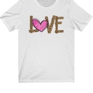 Leopard Print LOVE Valentine's Day Shirt, Soft Blend Unisex T-Shirt. Size Large